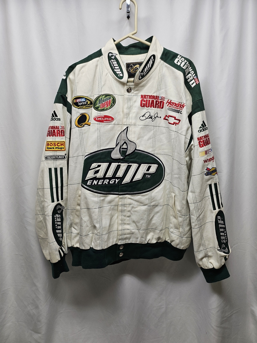 Chase Authentics AMP Energy White and Dark Green Racing Bomber Jacket